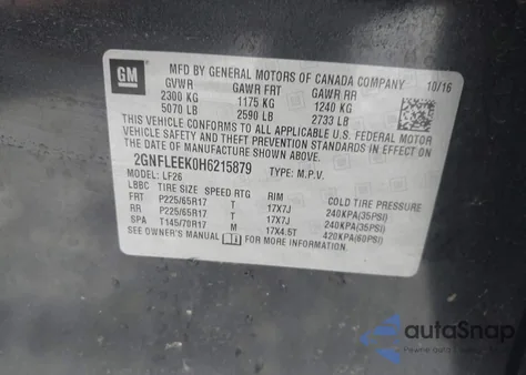 2017 Chevrolet Equinox Ls из США, поврежденный, VIN 2GNFLEEK0H6215879